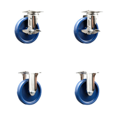 Solid Polyurethane Swivel Top Plate Caster Set with 2 Lock Brake