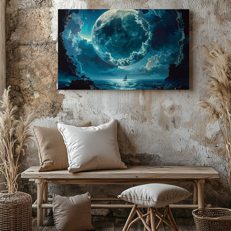 «Cosmic Ocean», art marin sur toile de corail céleste et planète brillante Canvassurreal, H 9 po x l 12 po
