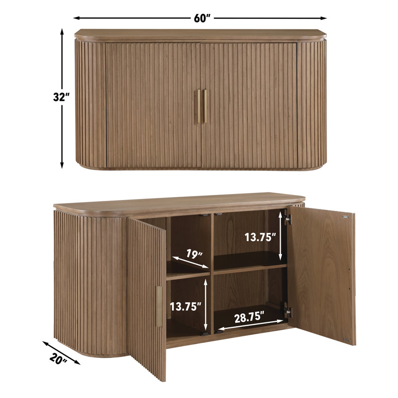 Fiammetta 60'' Wide Oak Wood Sideboard, Storage Server, Brown