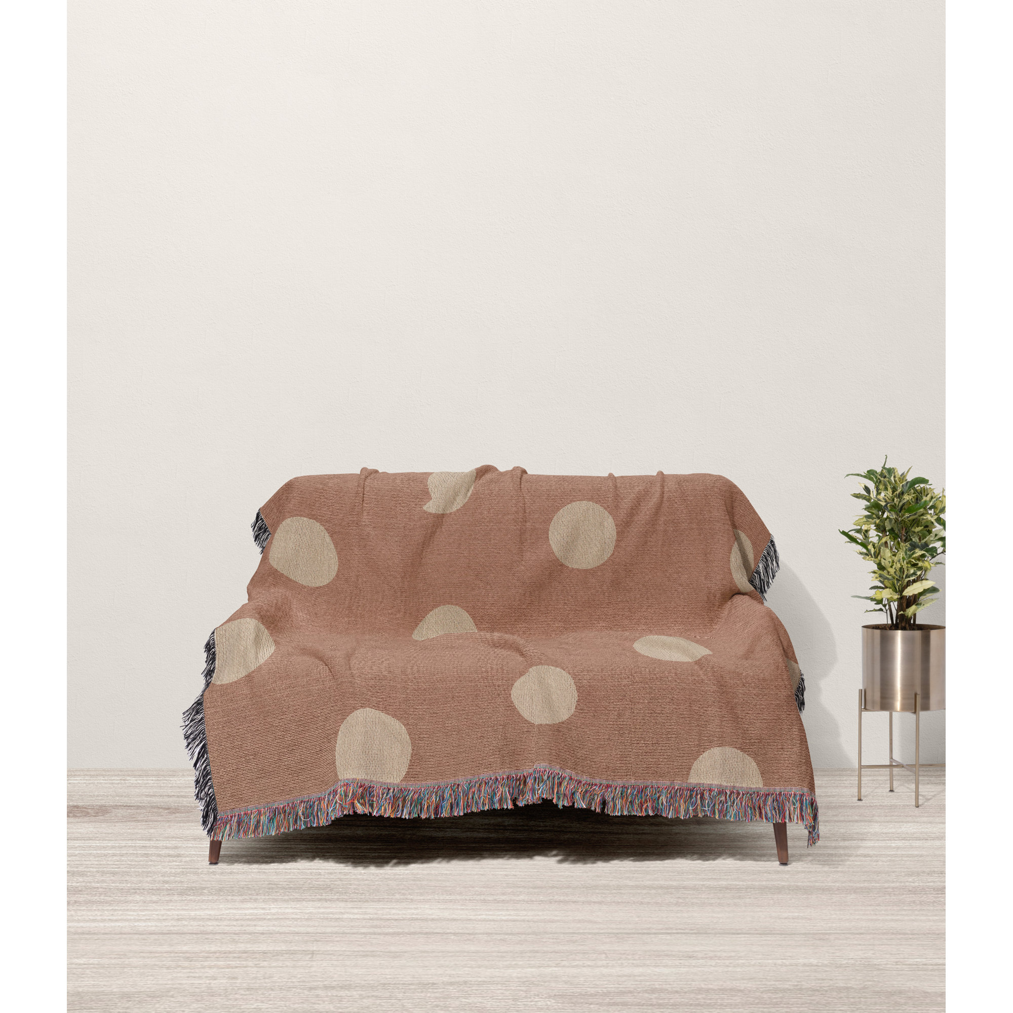 Leonore Cotton Hand Woven Throw Blanket, Rust/Beige, Throw