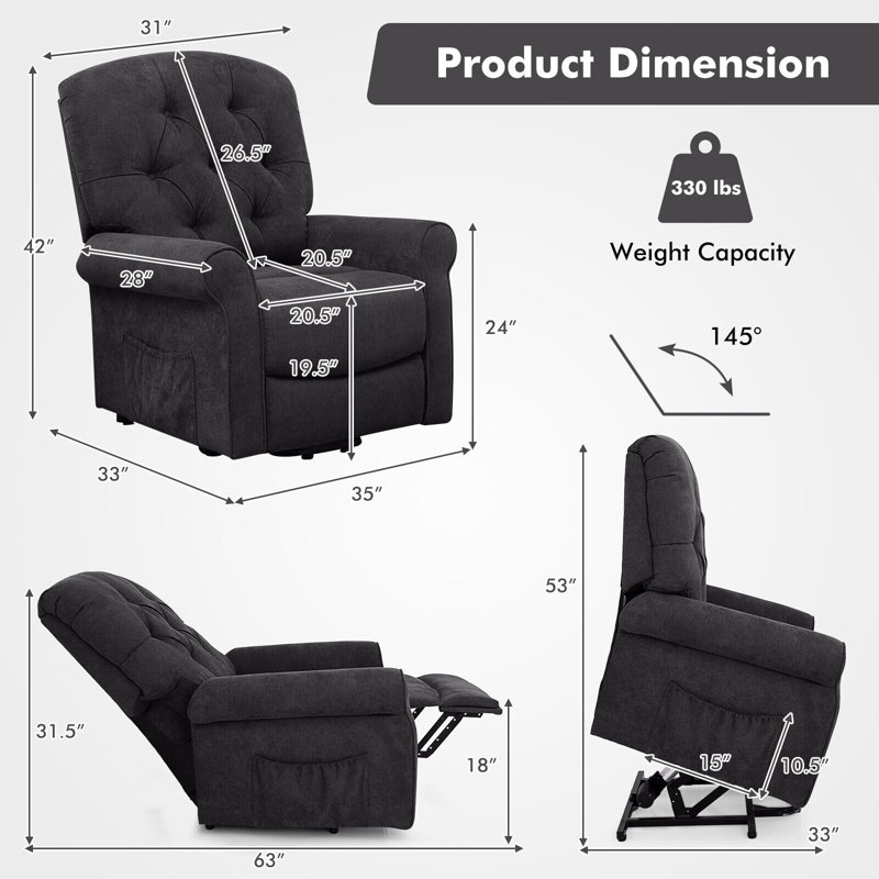 Fauteuil inclinable électrique lève-personne standard Danila, 100 % polyester noir
