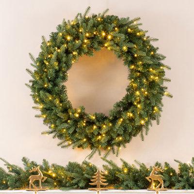 32" Pre-Lit Greenery Pine Wreath – 250 White/Multi-Color Twinkling Lights, 10 Functions