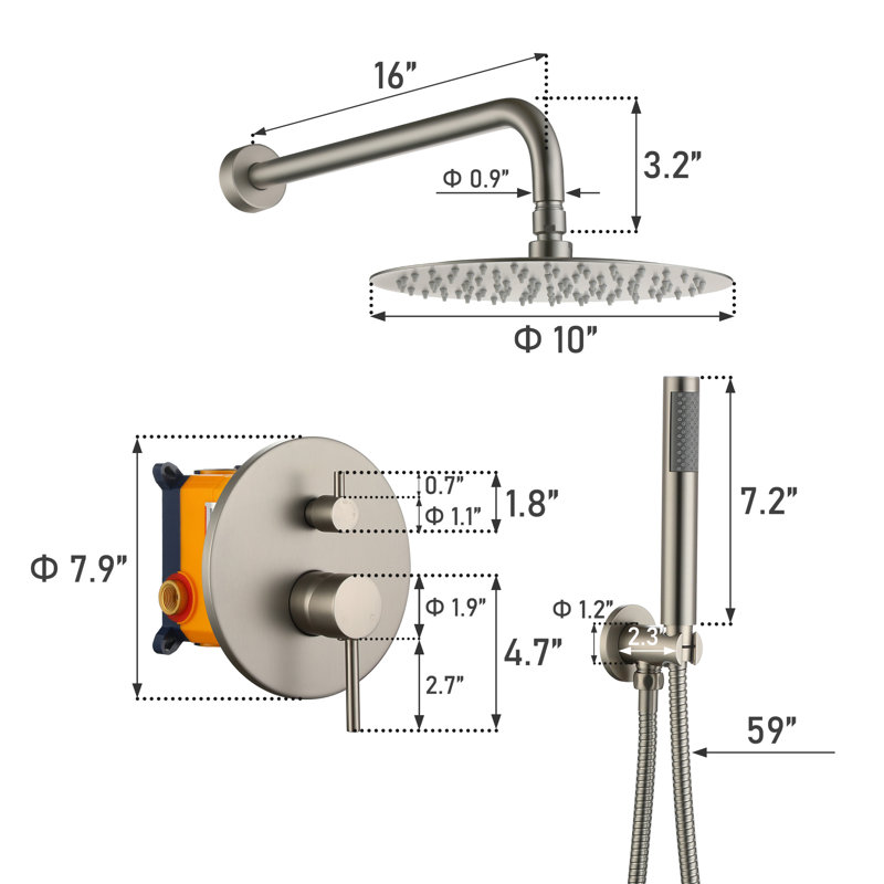 Calder Complete Shower System with Rough in-Valve, Brushed Nickel