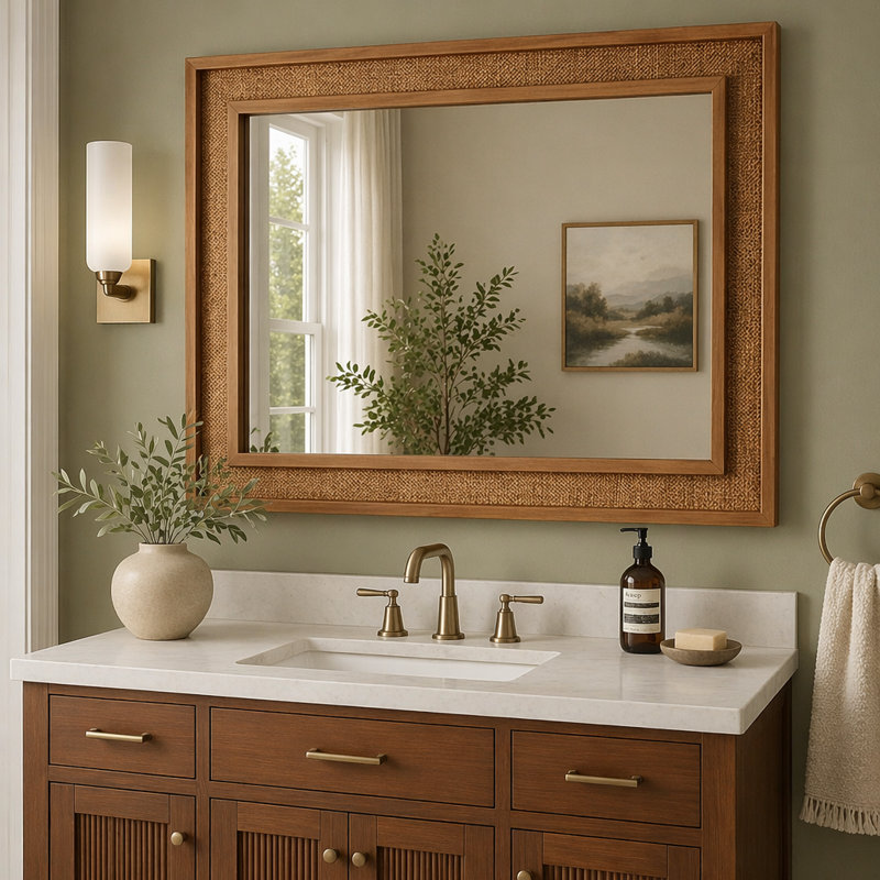 Miroir décoratif en rotin, 20 po x 30 po, Brun