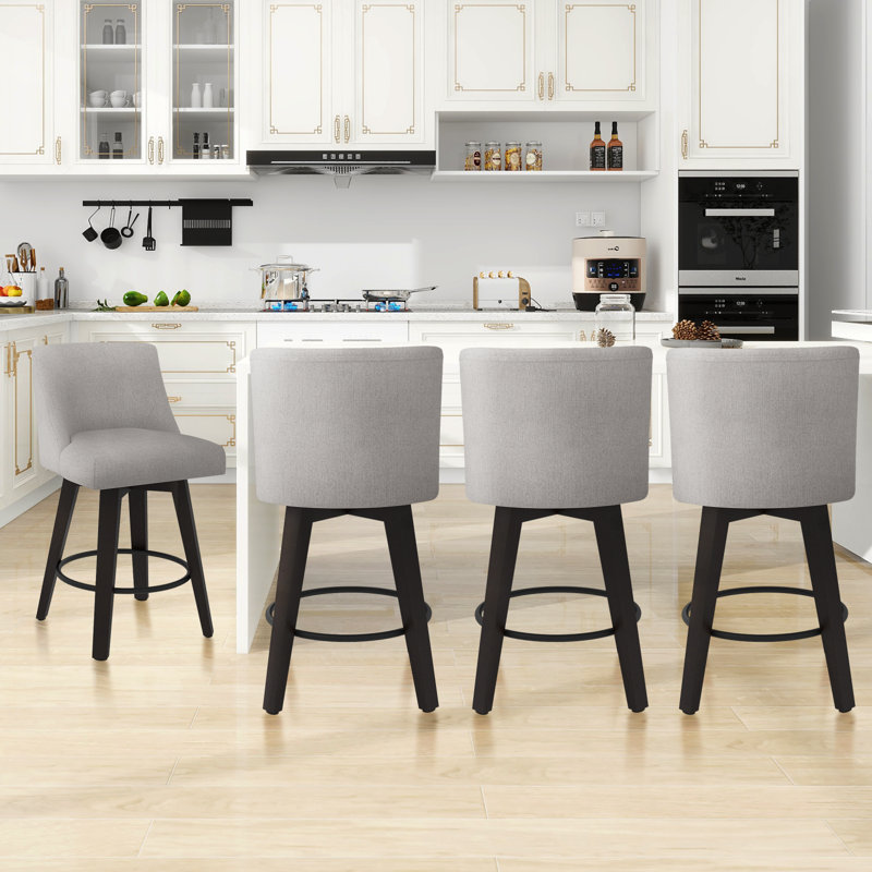 George Oliver Loriell Swivel Counter Stools with Solid Wood Frame, Light Gray, 4, Counter Stool (26” Seat Height)