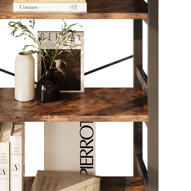 68.7" H x 31.5" W Iron Etagere Bookcase Ladder Shelf 110lbs, Black/Brown