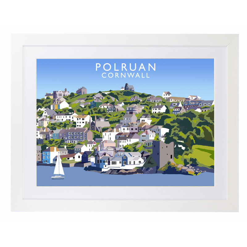 Polruan by Richard O'Neil - Print, 33.5 cm H x 43.5 cm W x 2.2 cm D, White Wood Frame
