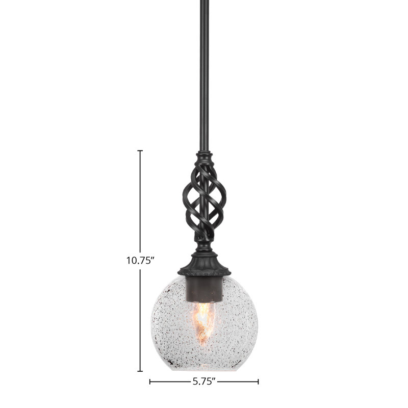 Mini-luminaire suspendu suspendu Elegté avec fini noir mat et verre fumé de 5,75 po