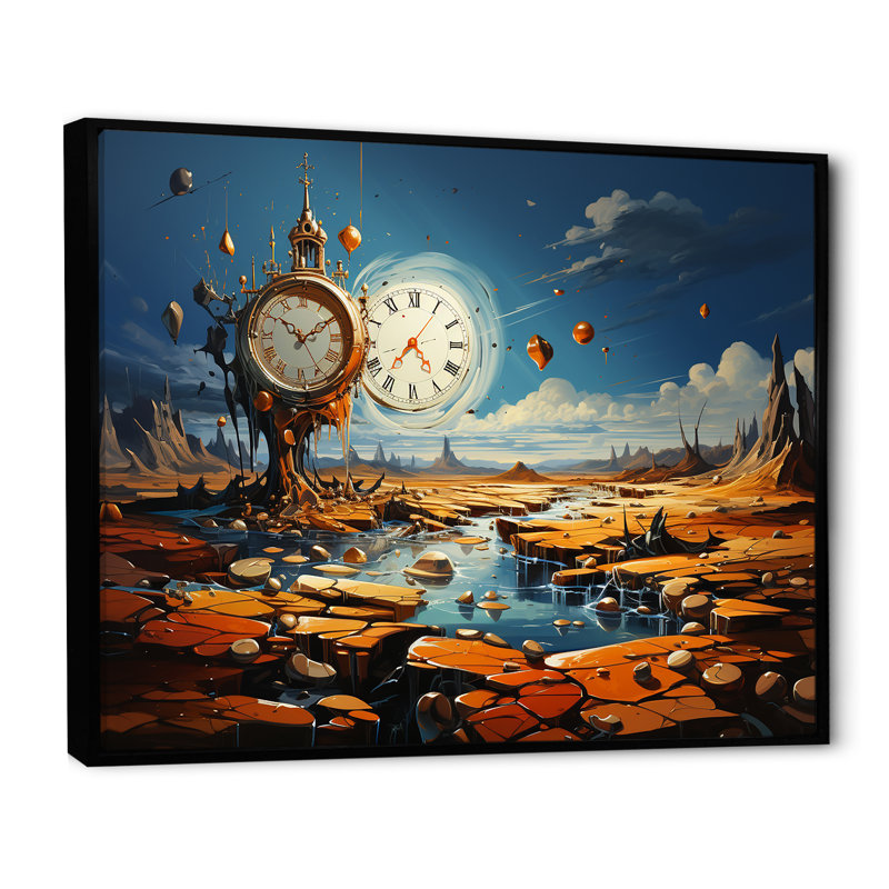 «The Persistance Of Dali», art mural surréalisme, H 30 po x l 40 po x P 1,5 po, Cadre flottant noir