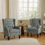 Duward Upholstered Grey Button Tufted Wingback Accent Chair with Rolled Arm and Thick Padded Cushion-1124697705