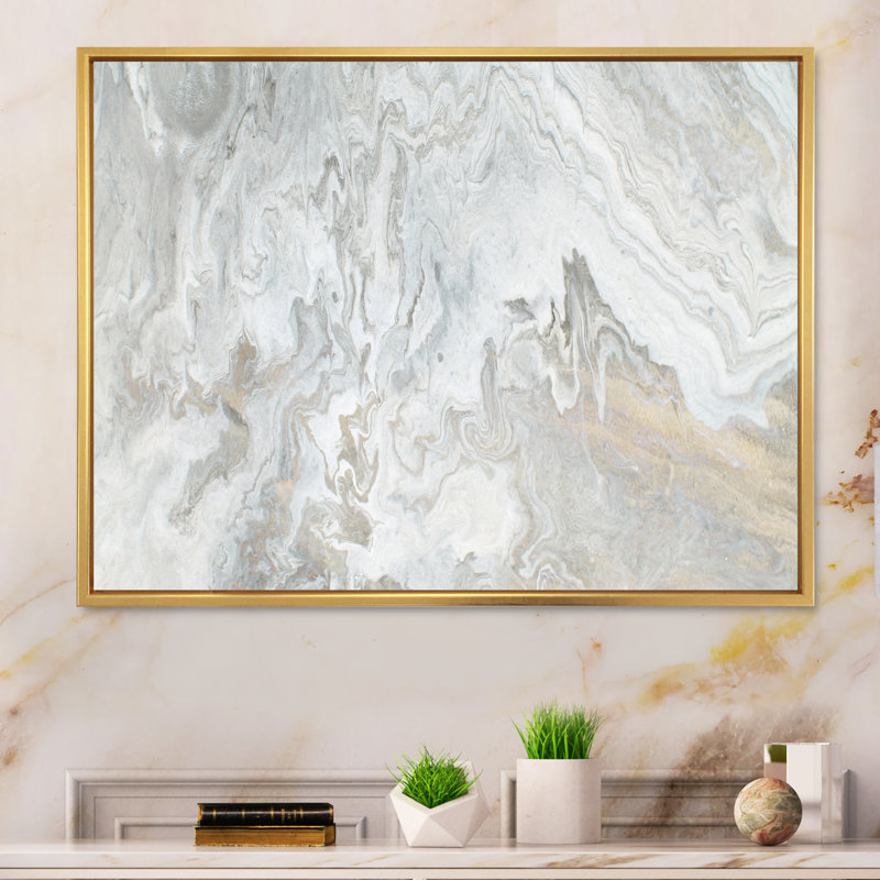 «Wave Art» dans les tons de gris IV - impression sur toile, H 30 po x l 40 po x P 1,5 po, Cadre flottant doré