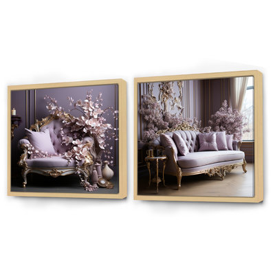 Lilac Couch Adorned With Gilded Accents - Lilacs Square Collage Set Of 2