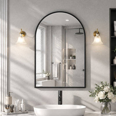24 x 36 Inch Recessed or Surface Mount Arched Medicine Cabinet, Bathroom Mirror Cabinet with Tempered Glass Shelves