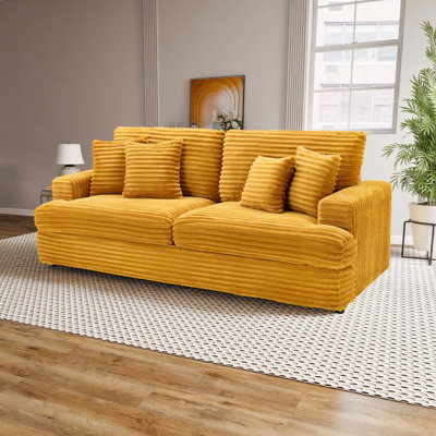 88.58" Corduroy 3-Seater Sofa, Spacious And Comfortable. Paired With 4 Throw Pillows In The Same Color, It Adds An Elegant Touch To A Modern Living Room.Orange