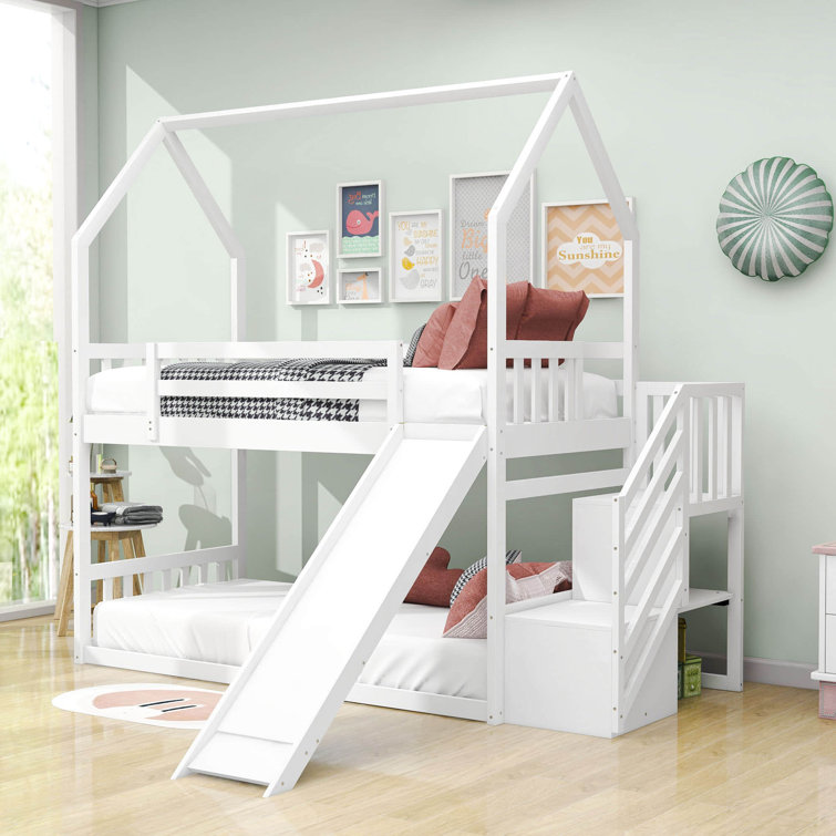 Harper Orchard Moodus Twin Over Twin Wood Bunk Bed with Tent,Ladder And  Slats