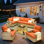 Canapé d'extérieur en rotin tissé avec table de bout lumineuse et fauteuil pivotant
