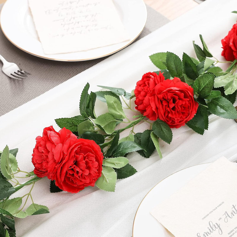 Ensemble de 2 guirlandes de fleurs de pivoines artificielles 8,2 pi, Rouge