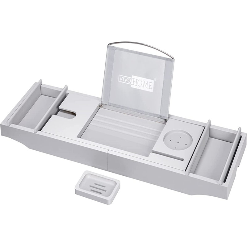 Plateau pour baignoire extensible en bambou Pamelia, Gris