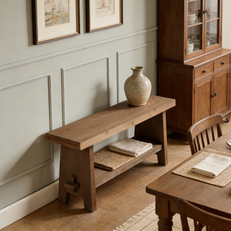 Banc de hall d'entrée en bois massif avec rangement, banc étroit de ferme pour couloir, salon et salle à manger, siège en bois brun rustique