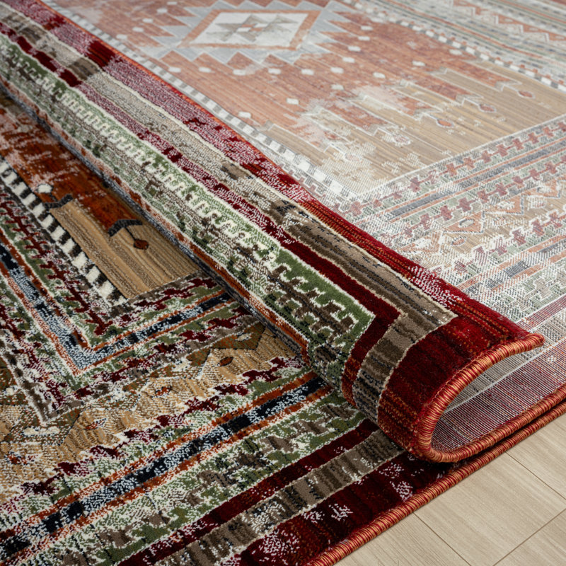 Sunia Southwestern Area Rug in Red, Rectangle 7'7" x 10'2"