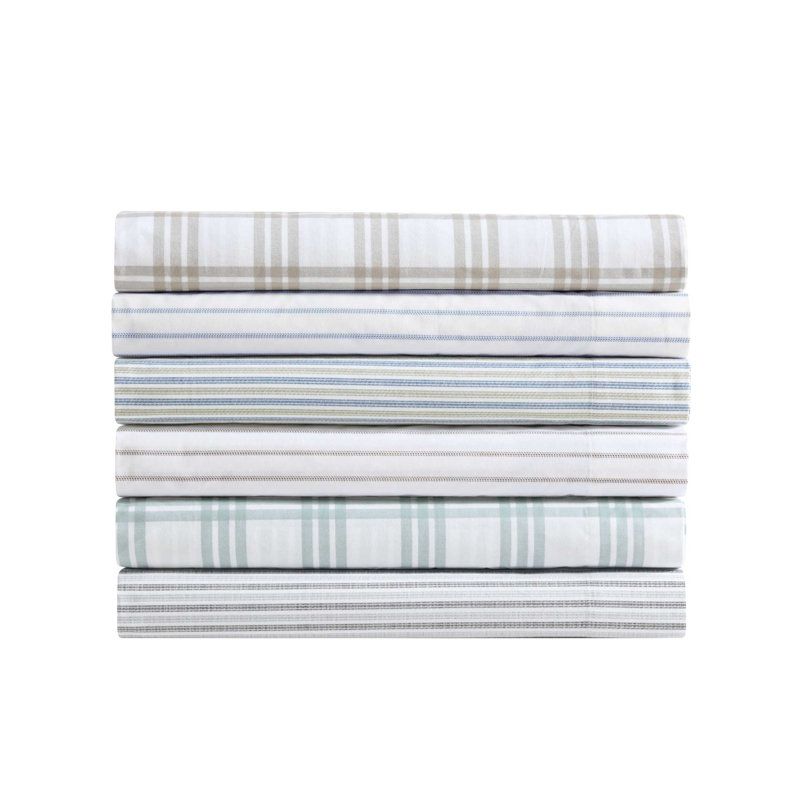 Gray Striped Cotton Percale Twin Sheet Set