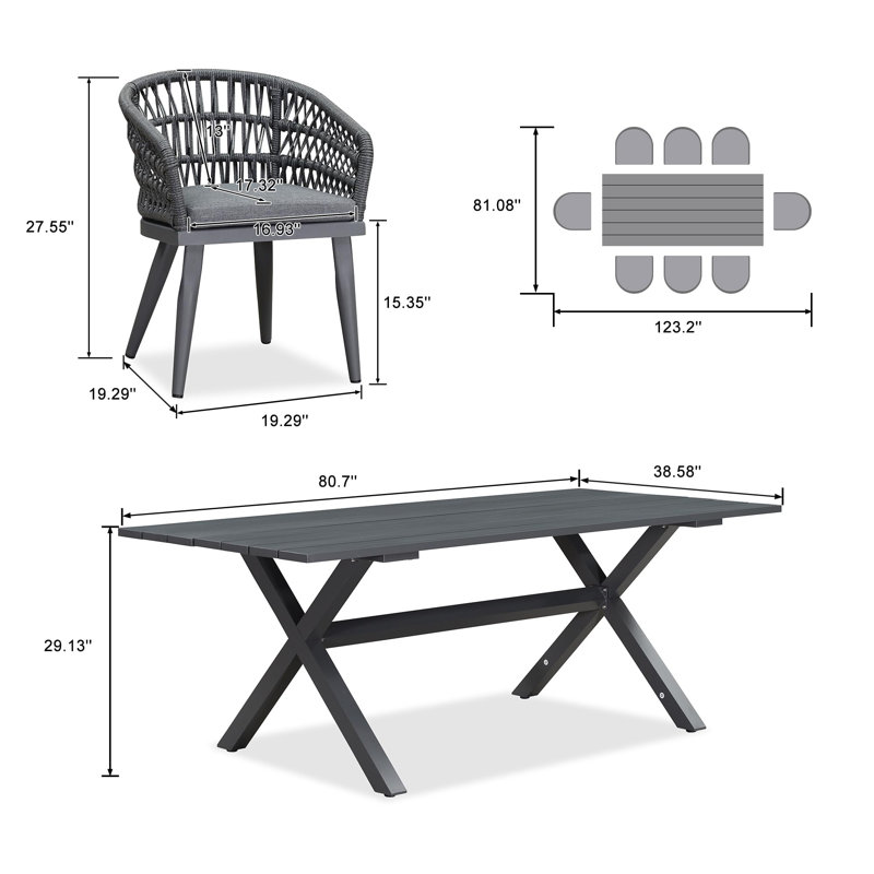 Patio Dining Set with Rectangular Table , Cushions Included, 8