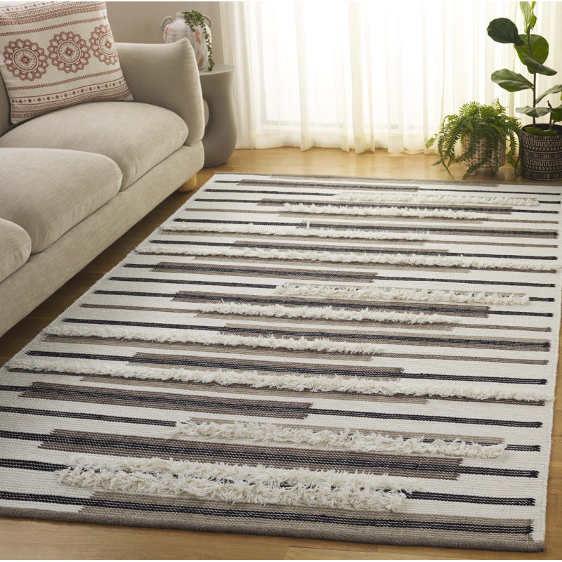 Kenya Hand Woven Wool;Cotton Striped Indoor Rug, Rectangle 5' x 8'