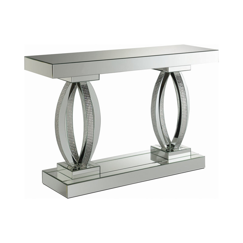 Amalia Rectangular Sofa Table with Shelf Clear Mirror