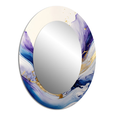 Bleu, or et mauve Splash Paint I - Miroir mural moderne ovale