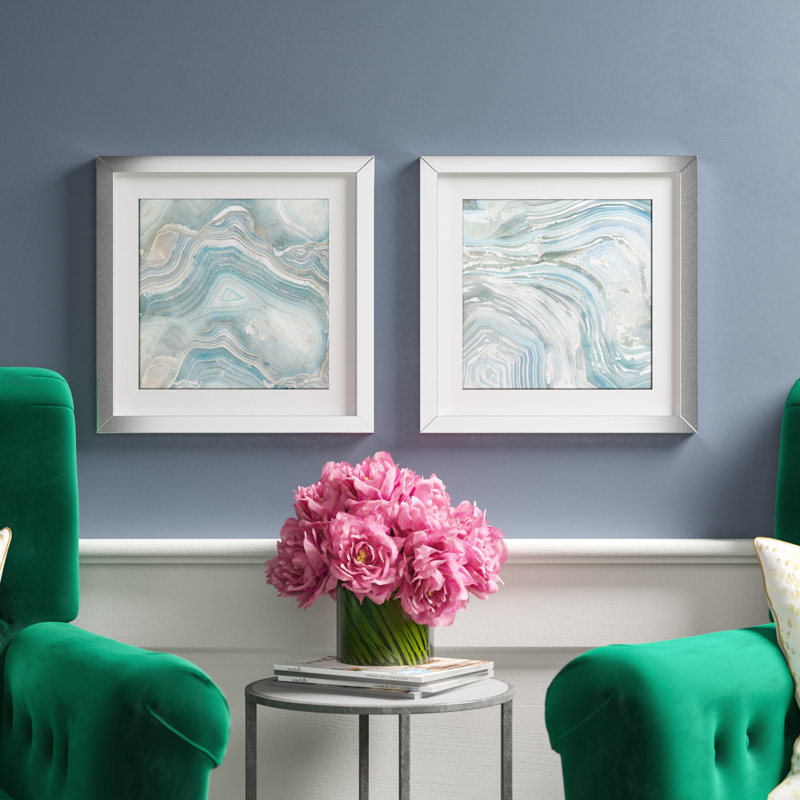" Agate In Blue I " by Nan 2 - Pieces, 16.5" H x 33" W x 1" D, White Mat