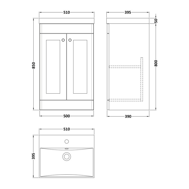 Classique 510mm Single Bathroom Vanity with Drop In Basin, Satin Anthracite