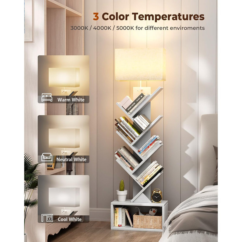Bibliothèque blanche à 6 niveaux avec tour de bibliothèque étroite et légère avec armoire de rangement pour la maison et le bureau