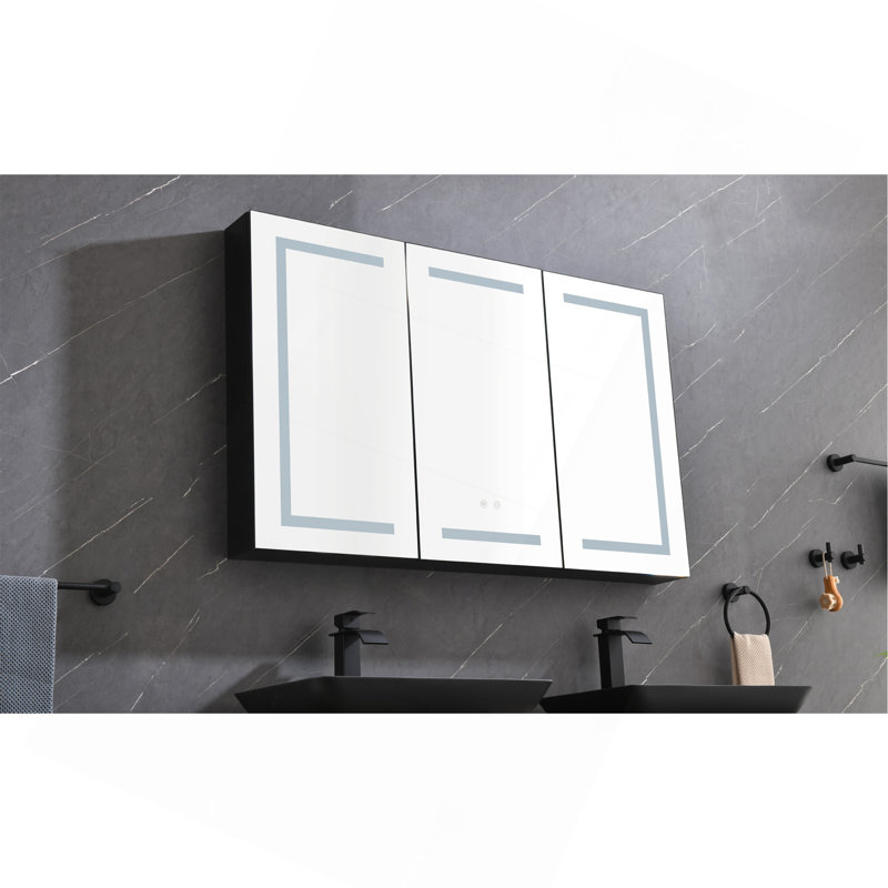 Armoire à pharmacie à DEL avec miroir, douilles, à intensité variable et antibuée