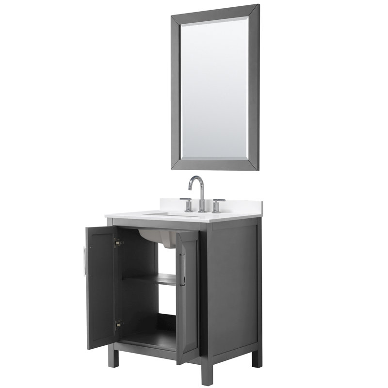 Daria 30 in. with Mirror Vanity, White Quartz, Gray, Polished Chrome