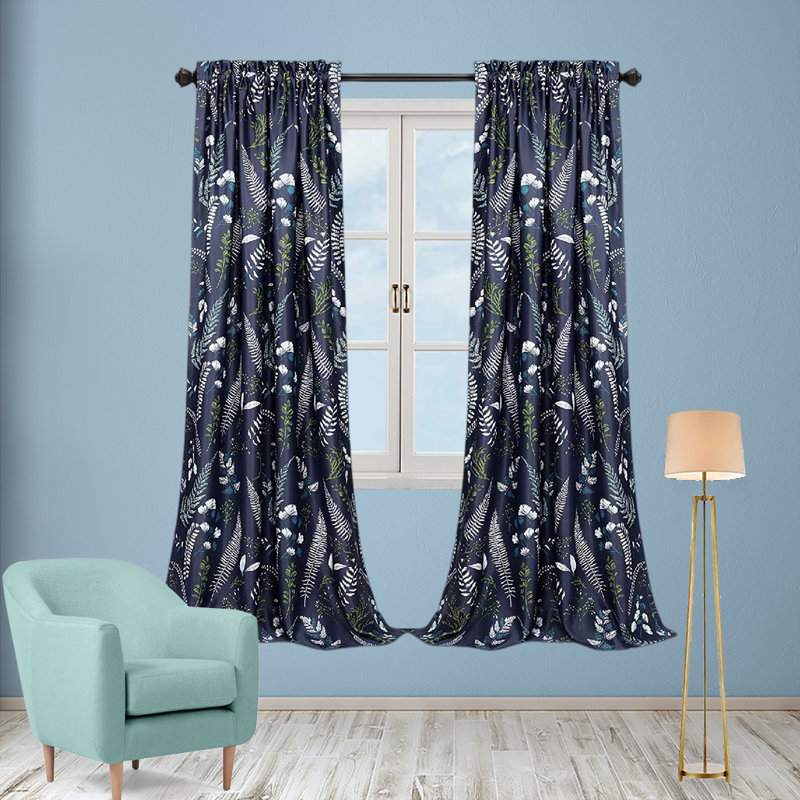 Devonia Room Darkening Curtain Pair, Navy/Green, 52" W x 84" L