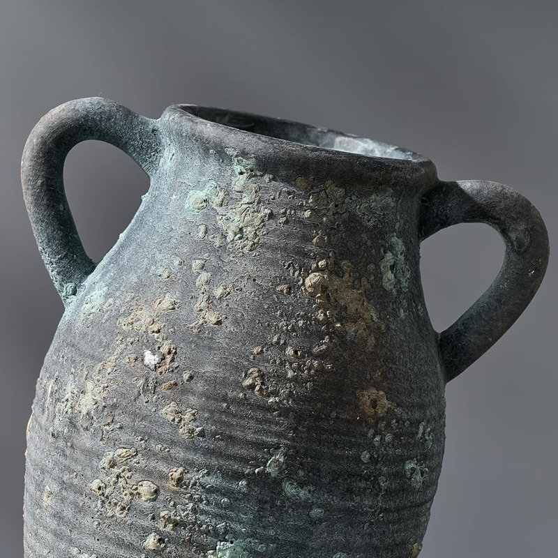 Vase de ferme en céramique fait à la main avec poignées pour la décoration intérieure, vase à fleurs rustique vieilli pour le salon, la tablette, la table et le vestibule