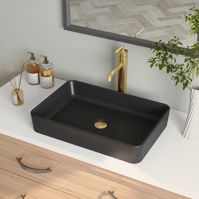 Ally 20" x 14'' Rectangular Vitreous China Vessel Bathroom Sink, Matte Black