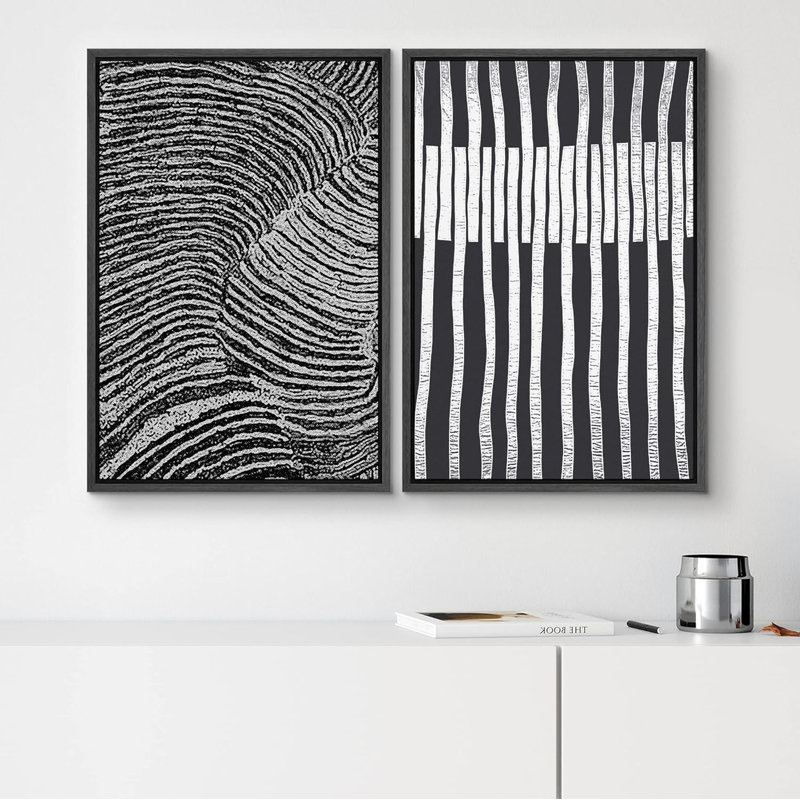 Linear Geometry " Black White Geometric Landscape Collage Abstract Shapes Wall Pictures Modern Art Minimal Boho " 2 - Pieces