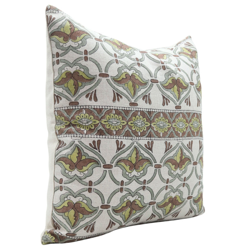 Housses de coussin en lin pur à motif de Fab Fabine, fait à la main (Hridyavan, brun), H 18 po x l 18 po, Carré
