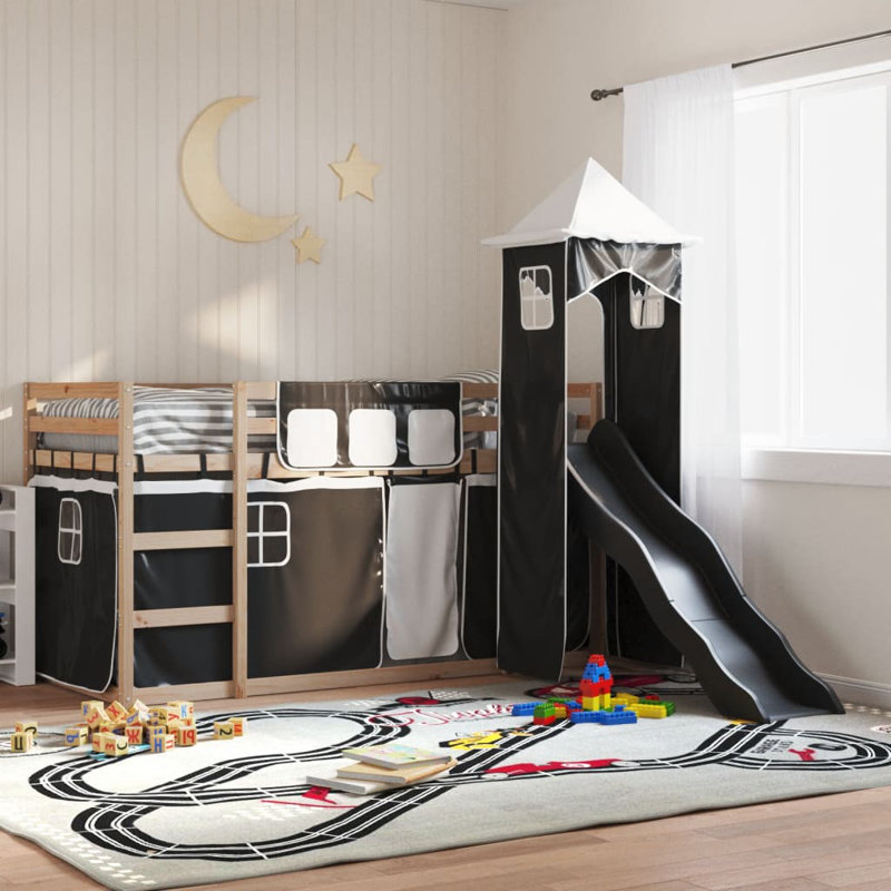 Mayweather Bunk Bed Themed Beds with Trundle Included, Black, Natural, Single (90 x 200 cm)