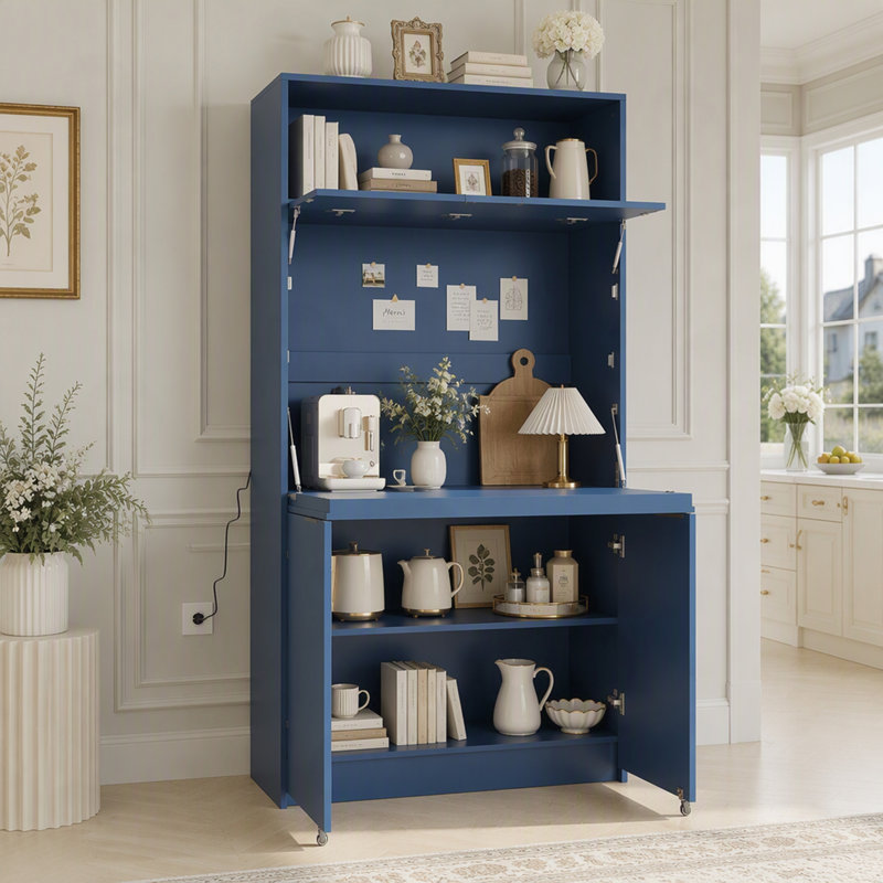 Armoire de cuisine avec comptoir pliable et prise électrique, Blue