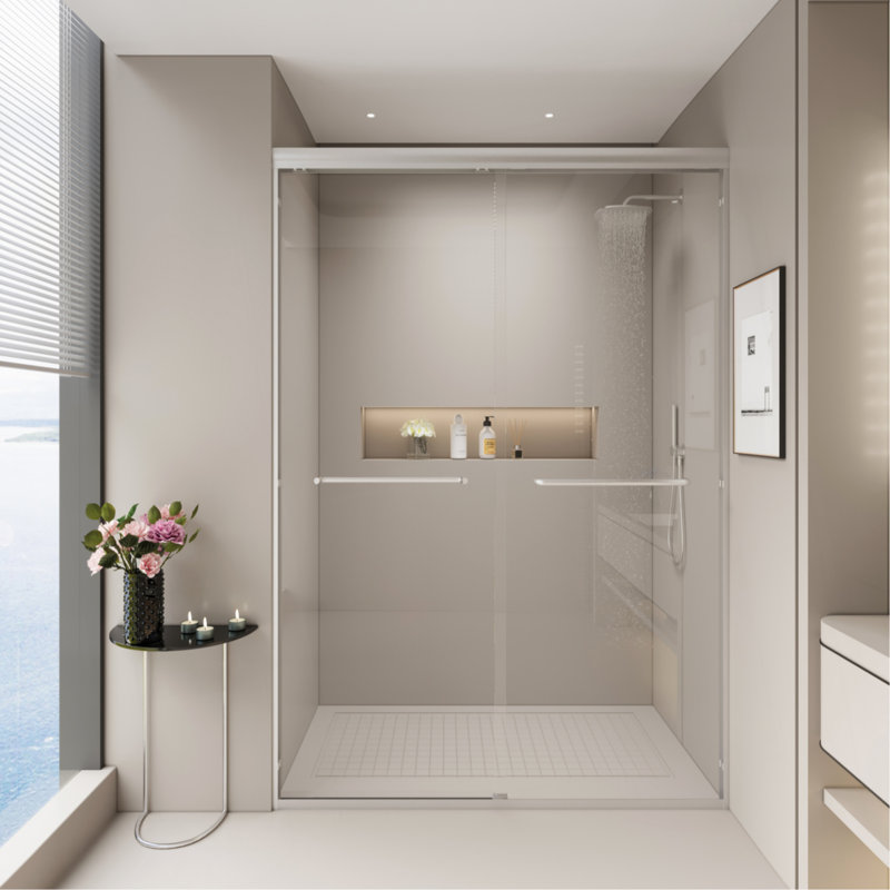 44-48 In. W X 72 In. H Double Sliding Shower Door, Semi-Frameless Bypass Bathroom Sliding Door With 1/4" (6Mm) Tempered Glass For Walk-In Shower