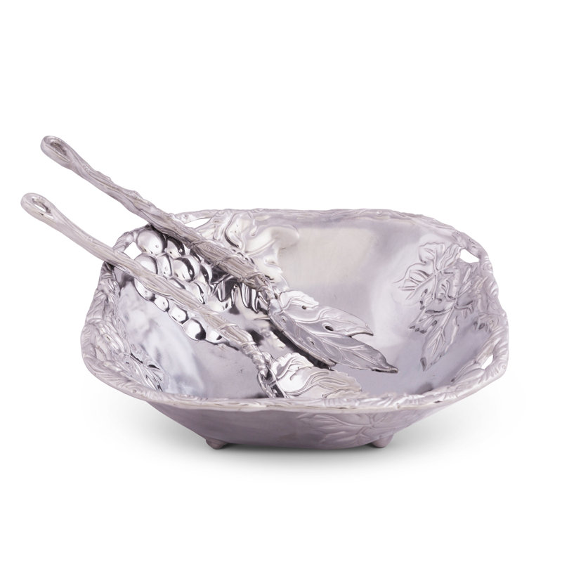 Arthur Court Designs Grape Pattern Aluminum Salad Bowl and Servers Set