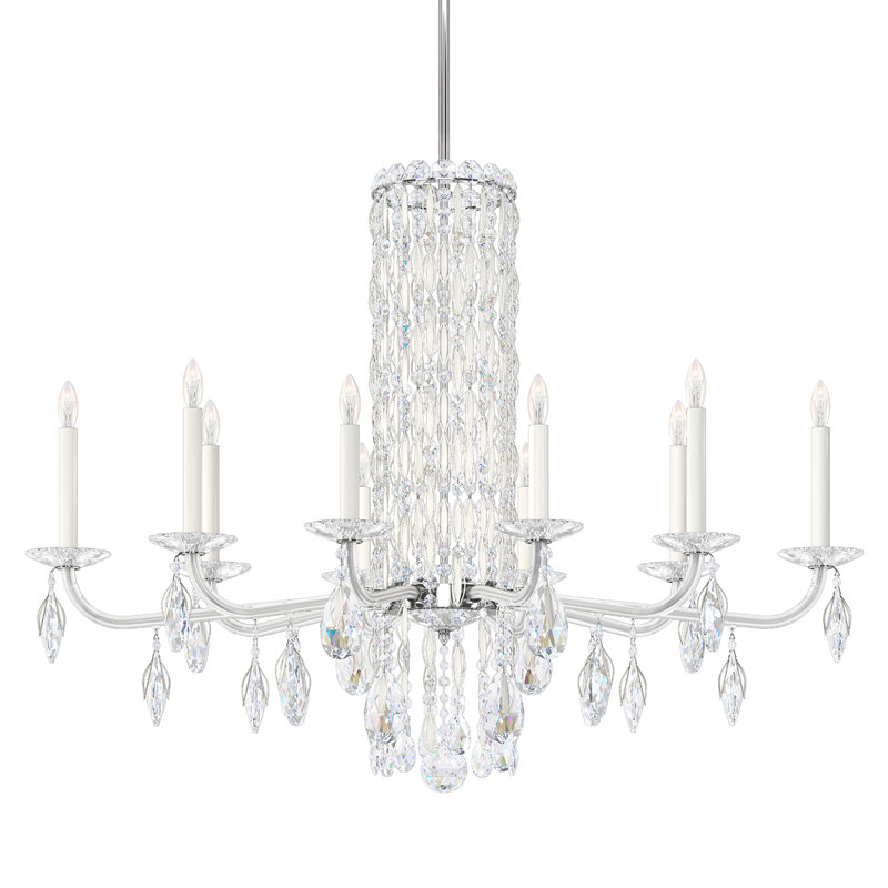 Siena 10 Light 40.5in x 30in Chandelier in Antique Silver with Clear Heritage Handcut Crystals, Chinese (K9), White