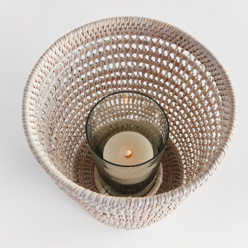 BURMA RATTAN HURRICANE SMALL, 12.60" H x 8.66" W x 8.66" D, Whitewash