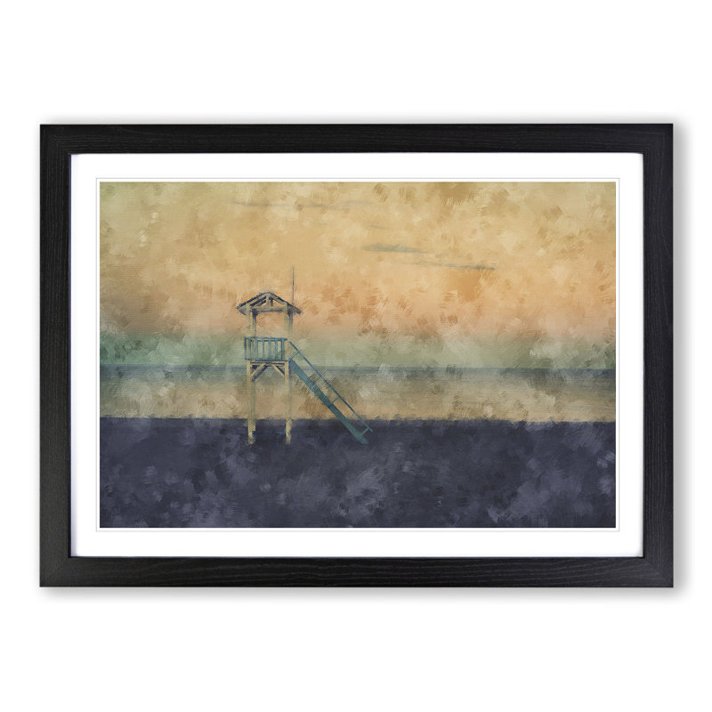 Beach Lifeguard Tower - Picture Frame Painting, 27cm H x 36cm W x 2cm D, Black Framed