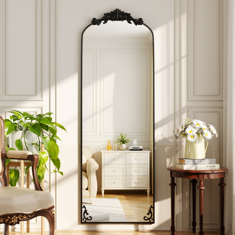 Jovitah Aluminum Arch Floor Mirror, Black