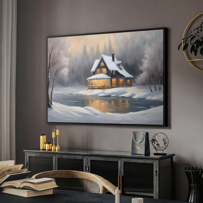 Paysage rétro - CCXI, Toile avec cadre flottant noir, H 17 po x l 25 po x P 2 po