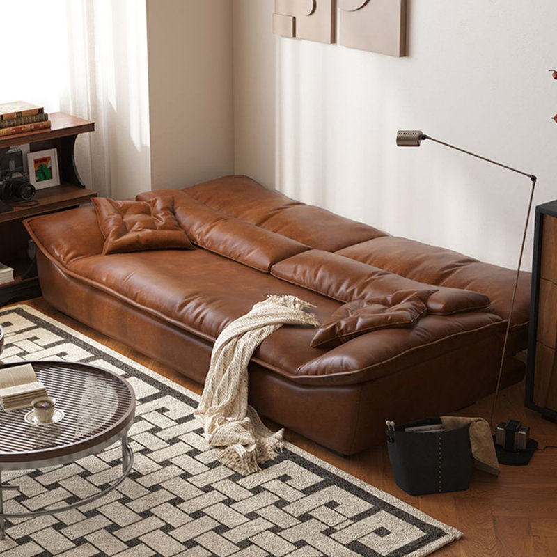 Brown Faux Leather Metal Solid Wood Standard Sofa bed, 30.71" H x 70.87" W x 38.19" D