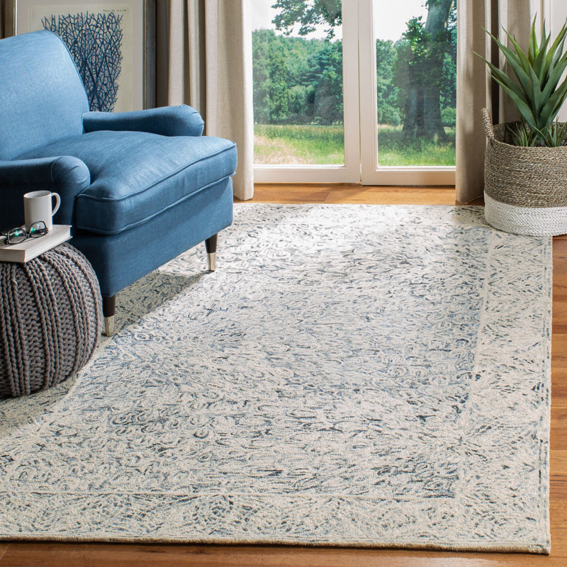Denisha Hand Tufted Wool/Cotton Abstract Rug in Charcoal, Rectangle 4' x 6'
